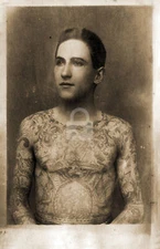 Tattoo - Young Man Vintage RPPC Photo Postcard COPY