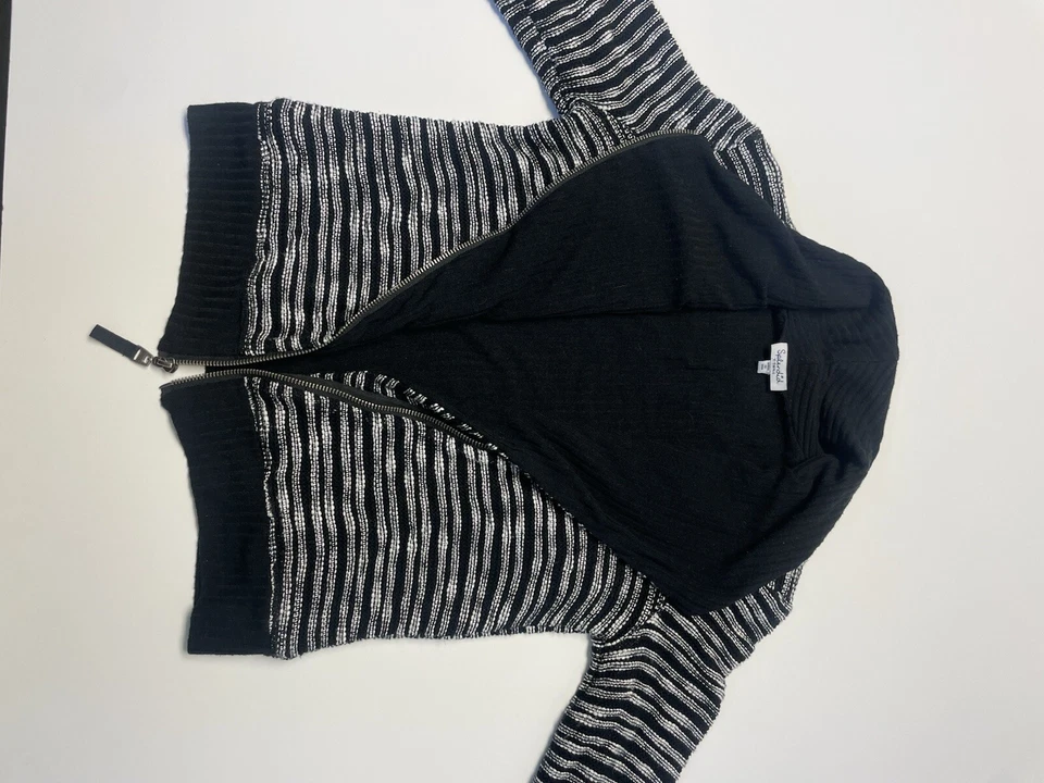 Jaqueta de malha Splendid Collection listrada preta e branca com zíper Moto tamanho XS - Imagem 3 de 4