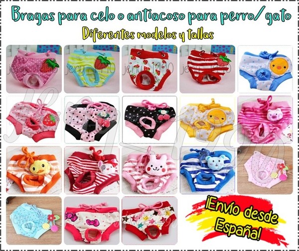 [21 modelos] Bragas Ropa Celo mascota perro - TALLAS S, M y L, XL(ver medidas)