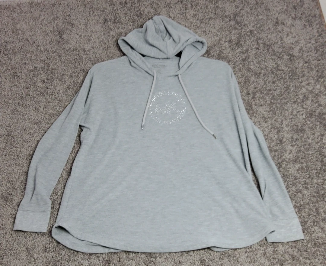 Michael Kors camicia felpa leggera waffle maglia borchie logo top donna LG grigio