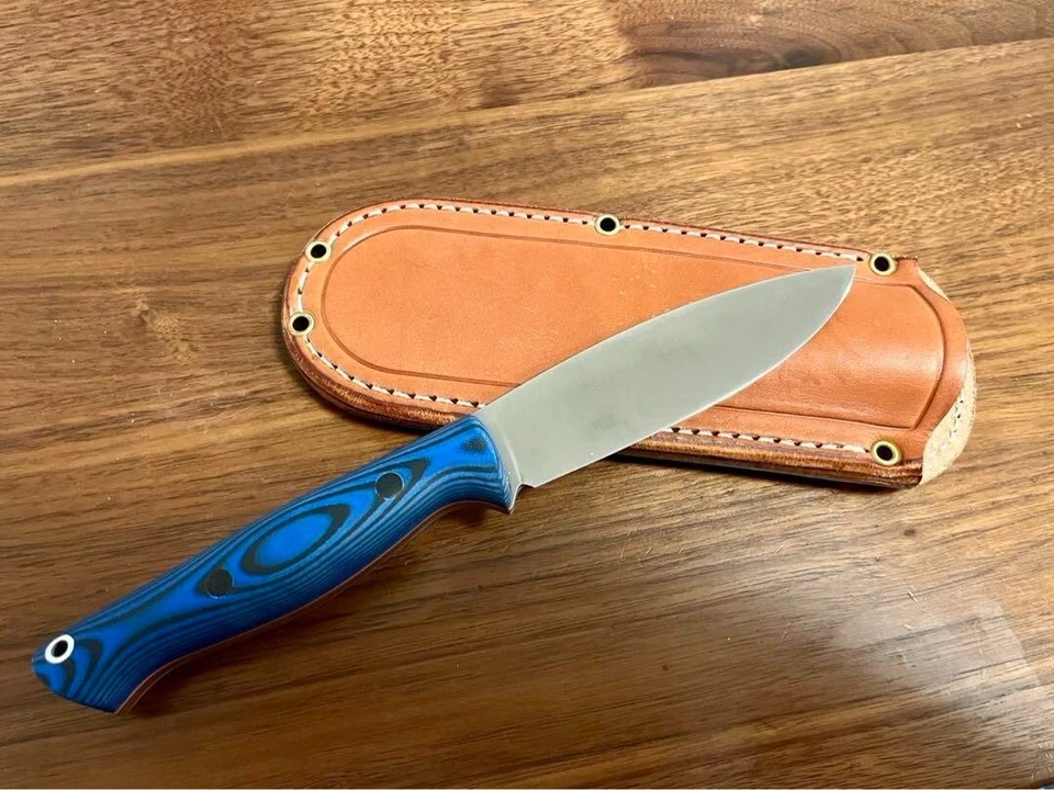 CUCHILLOS BARK RIVER EE. UU. A-2 mango azul funda de cuero vintage sin usar Foto 2 de 4