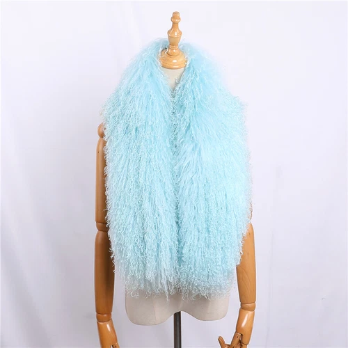 Women Real Mongolian Lamb Fur Scarf Shawl Double Side Lamb Neckerchief Wraps - Picture 8 of 28