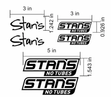 Custom Stan's No Tubes Decal Set. Custom Colors. MTB Frame Helmet Stickers
