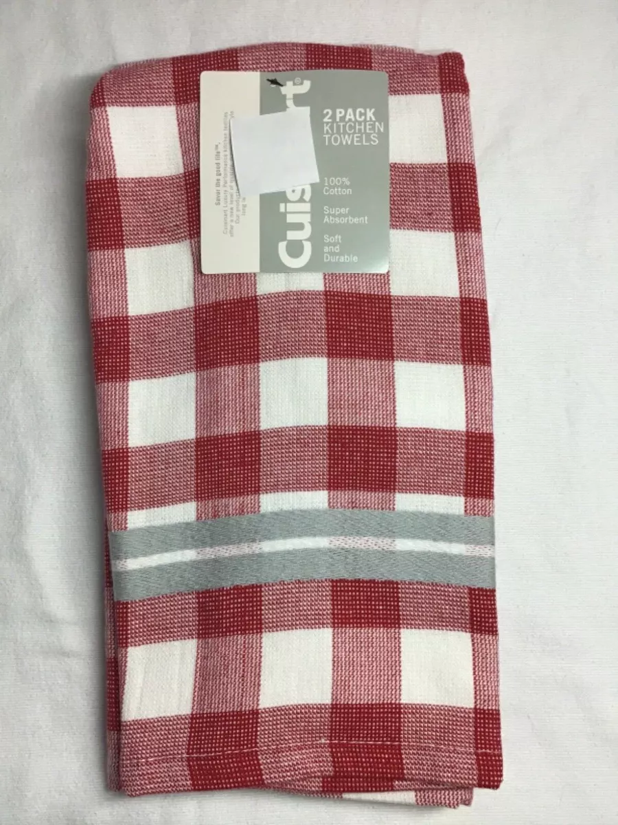 CUISINART 2 PACK KITCHEN TOWELS RED CHECK GRAY STRIPE 16 X 28