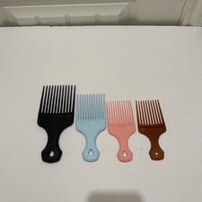 Vintage Hair Pick Combs Lot of 4 Brown Blue Pink Black Various Sizes Plastic