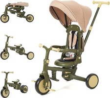 Baby Tricycle 7 in 1 Folding Kids Trike Adjustable Parent Handle Safety Harness