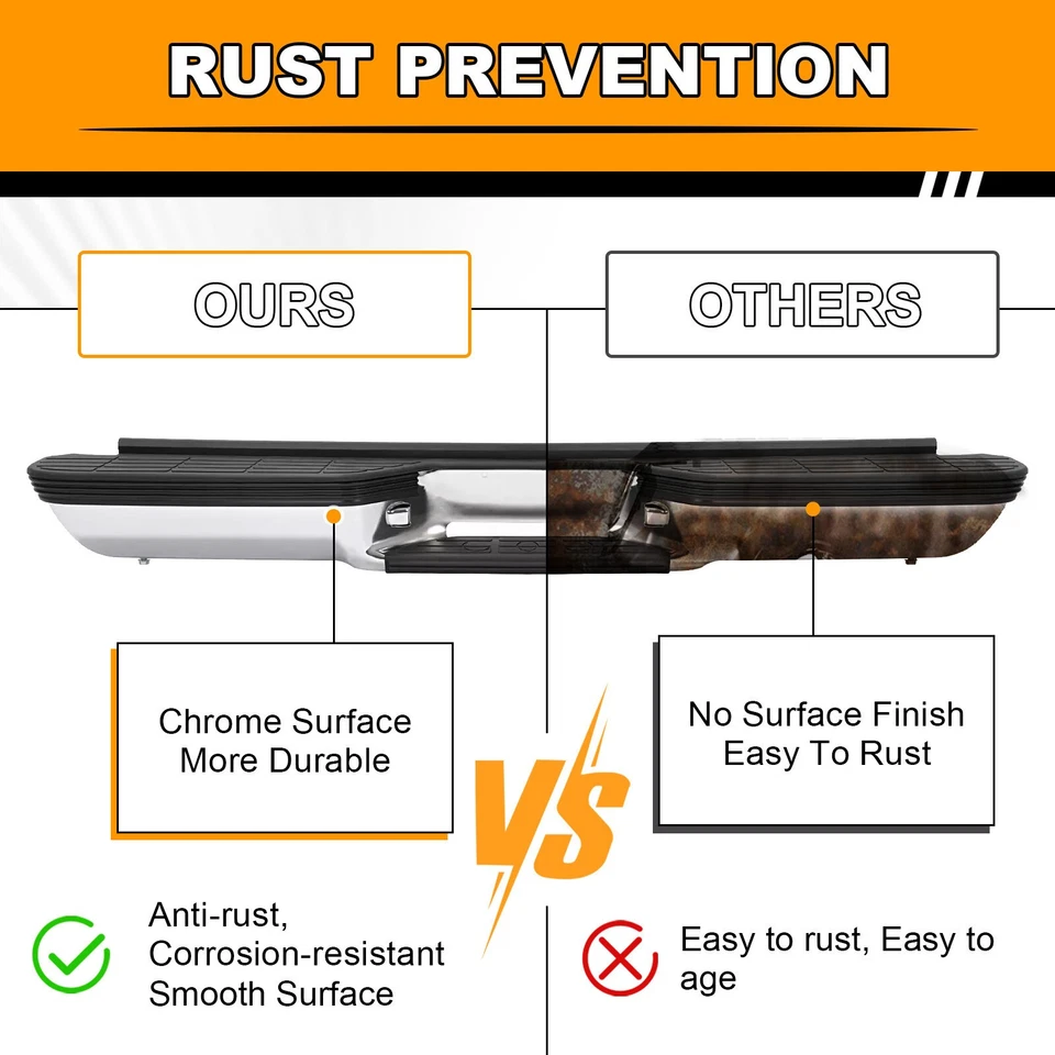 For Chevrolet C1500 C2500 K1500 K2500 Fleetside 1988-2000 Rear Bumper Chrome US - Image 4 of 4