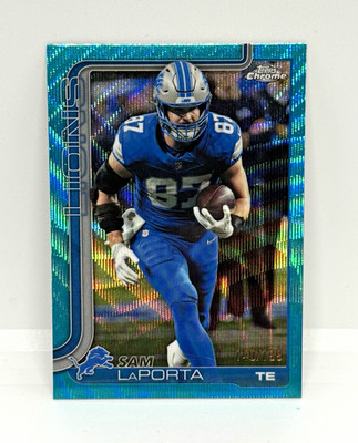 2025 Topps Chrome Football Sam LaPorta AquaWave Refractor /199 Detroit Lions 100
