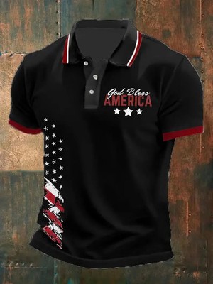 God Bless America Patriotic Polo Shirt Mens USA Top