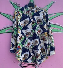 1990S TEXAS BULL RIDER  COWBOY PRINT PEARL SNAP WESTERN SHIRT CASEY  MAX White
