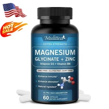 500MG Magnesium Glycinate With Zinc,D3 Improved Sleep, Stress , Anxiety Relief