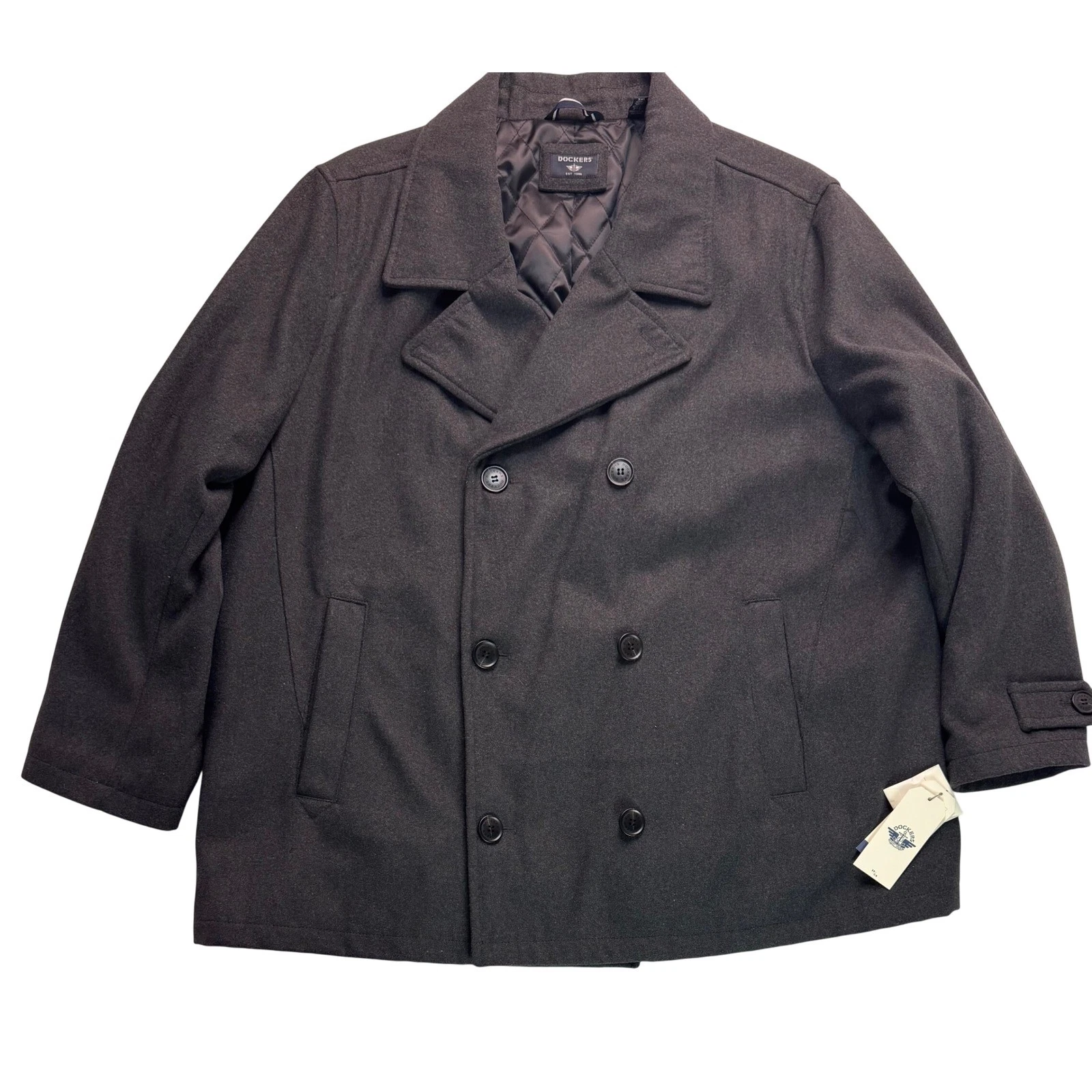 Dockers Mens Wool Blend Pea Coat Charcoal Gray Double Breasted 3XL NEW - product detail image 1