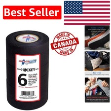 Black Hockey Tape - 6 Rolls, 1 Inch x 20 Yards, Residue-Free Performance