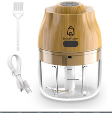 Electric Mini Food Chopper 250ml Wireless Wood Grain Garlic Mincer NEW