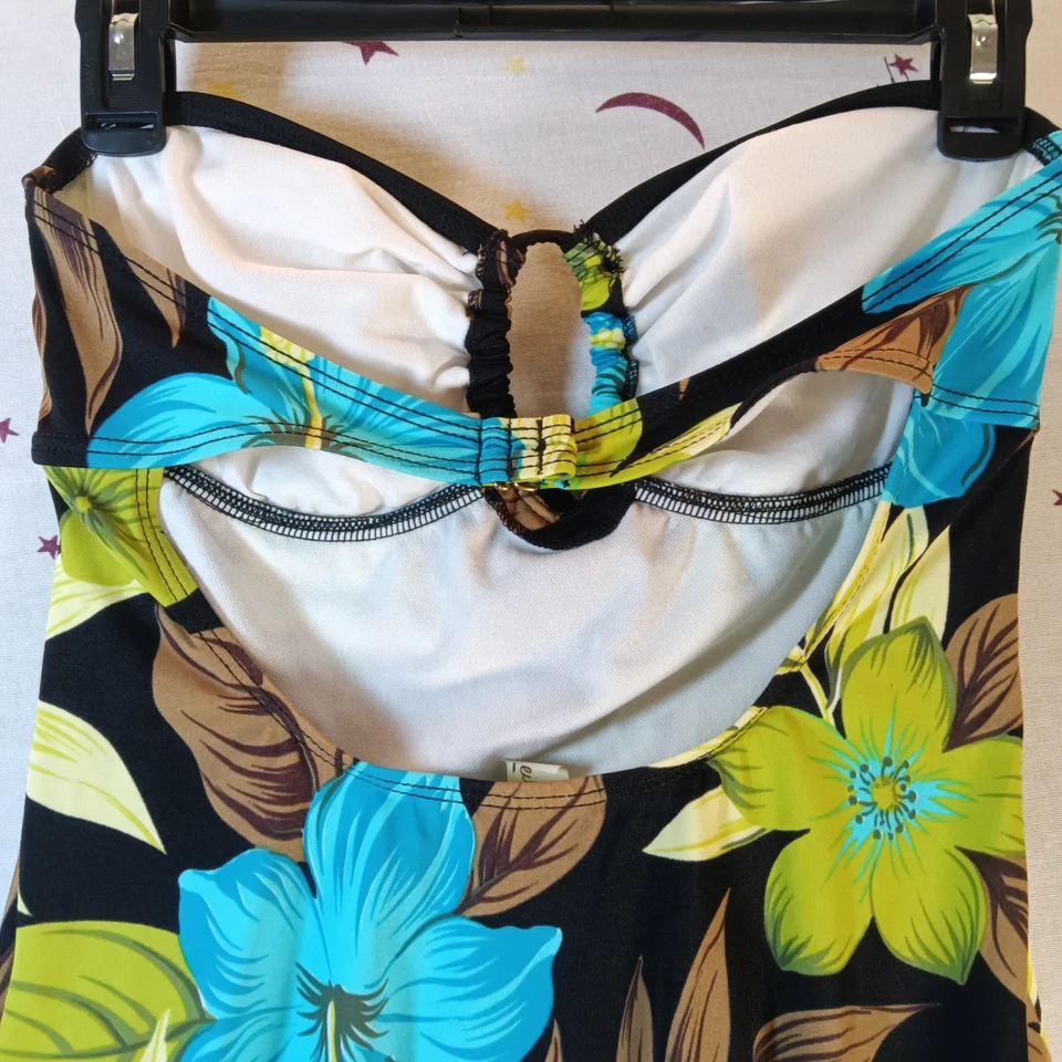 Leilani Swim Women's Sz 8 One Piece Swimsuit Black Green Blue Brown Floral Print - Image 4 of 4