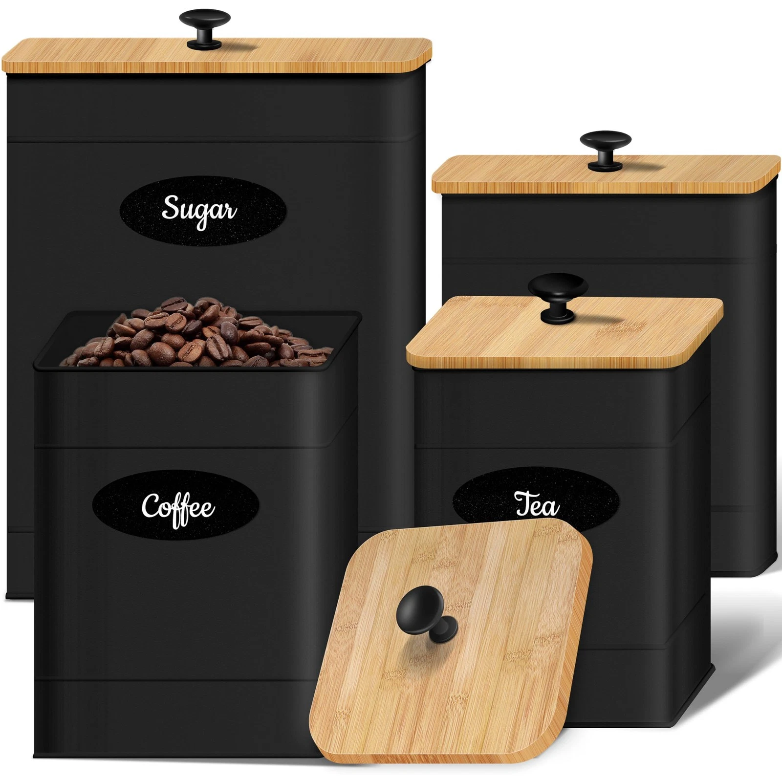 Canisters Sets for the Kitchen Set of 4, Metal Sugar Flour Coffee Storage Con...