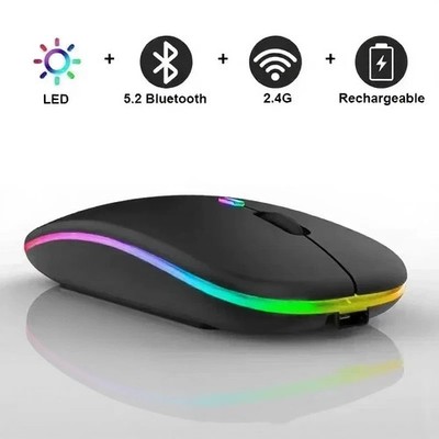 PC Maus Kabellos Bluetooth und Funk für Computer MAC Aufladbare leise Maus LED