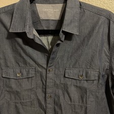 Calvin Klein Mens 100 Cotton Blue Button-Down SZ M