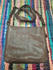 FOSSIL "Preston" Brown Real Pebbled Leather Expandable Crossbody Bag Purse