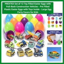 Interactive 12 Pack of Easter Eggs with Safe Construction Toy Vehicles Inside