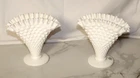 Fenton Hobnail White Milk glass fan vase set of two 5 3/4" tall