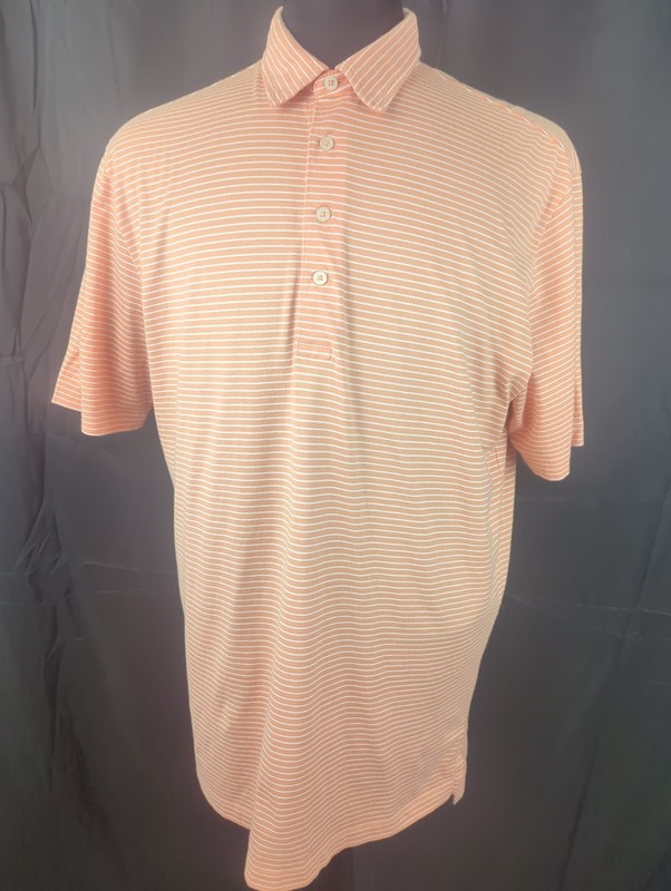 Vintage Lisle Polo Golf Ralph Lauren Men's Orange Striped Polo Large