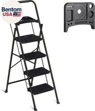 4 Step Ladder with Tool Tray, Folding Step Stool with Wide Anti-Slip Pedal and H