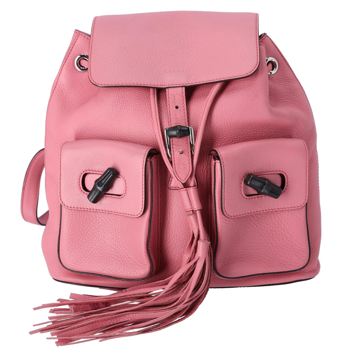 Gucci Bamboo Backpack Daypack Smooth Leather Pink Gold Metal Fittings Gucci Calfskin Bamboo Backpack Glossy Pink 1765001  main image 4