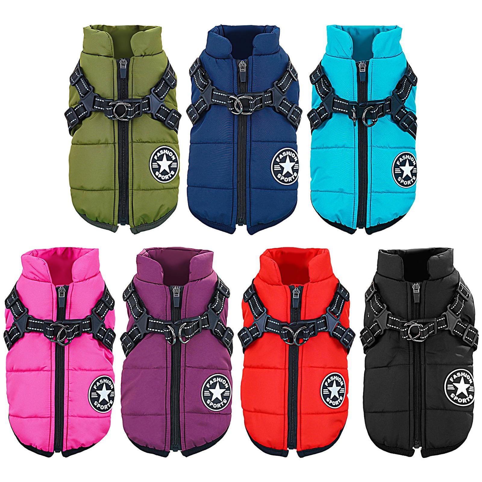 Dog Winter Jacket with Harness Windproof Waterproof Pet Warm Dog Clothing Coat
