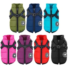 Dog Winter Jacket with Harness Windproof Waterproof Pet Warm Dog Clothing Coat