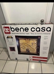 Bene Casa 31x31in Square Domino Table Brown Map Pattern Glossy Resin Top