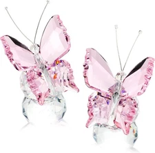 Crystal Butterfly Figurines Pink Glass Animal Statues Home Decor