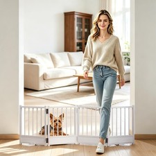 Small Dog Gate Indoor 16" H, Freestanding Short Dog Gate w/Reinforced Anti-Ti...