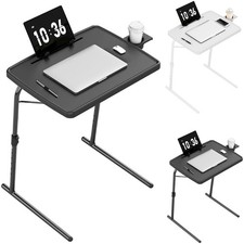 Portable & Foldable Comfortable Adjustable TV Tray Table Stand + Cup Holder