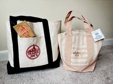 2 Pack Most Sold NEW Trader Joe&rsquo;s Canvas Navy Blue/Stripe Gold Must Have Tote