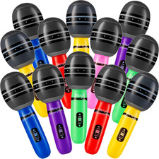 Inflatable Microphones for Parties - Pack of 12 10-Inch Neon Colors Blow up Mi