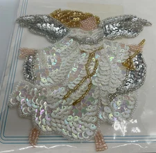 Angel sequin beaded applique embellishments by Elegance gold & silver 5” X 4.75”