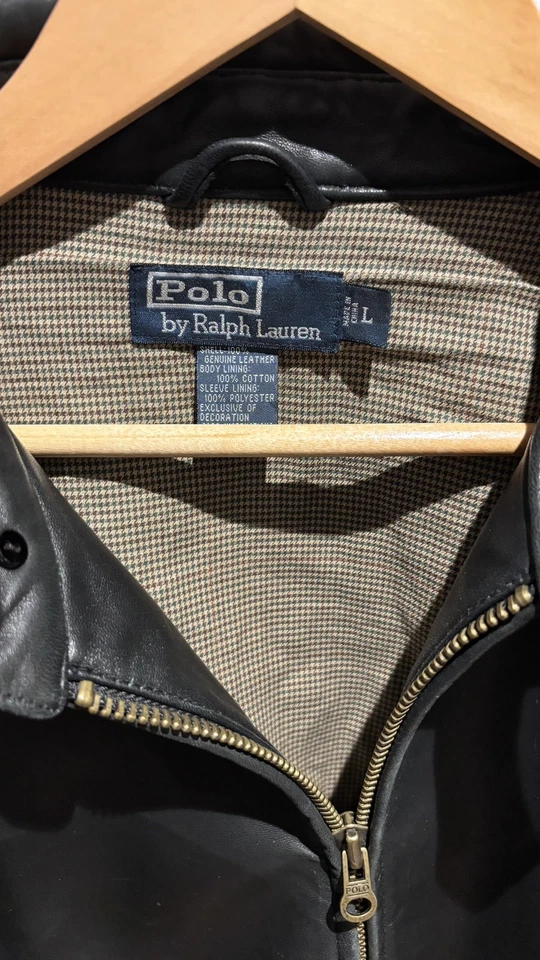 Polo Ralph Lauren Lambskin Leather Jacket Size Large Black Biker Bomber  - Image 4 of 4