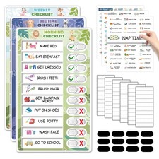 3 in 1 Bedtime/Morning/Weekly Routine Chart for Kids Toddlers, Magnetic...