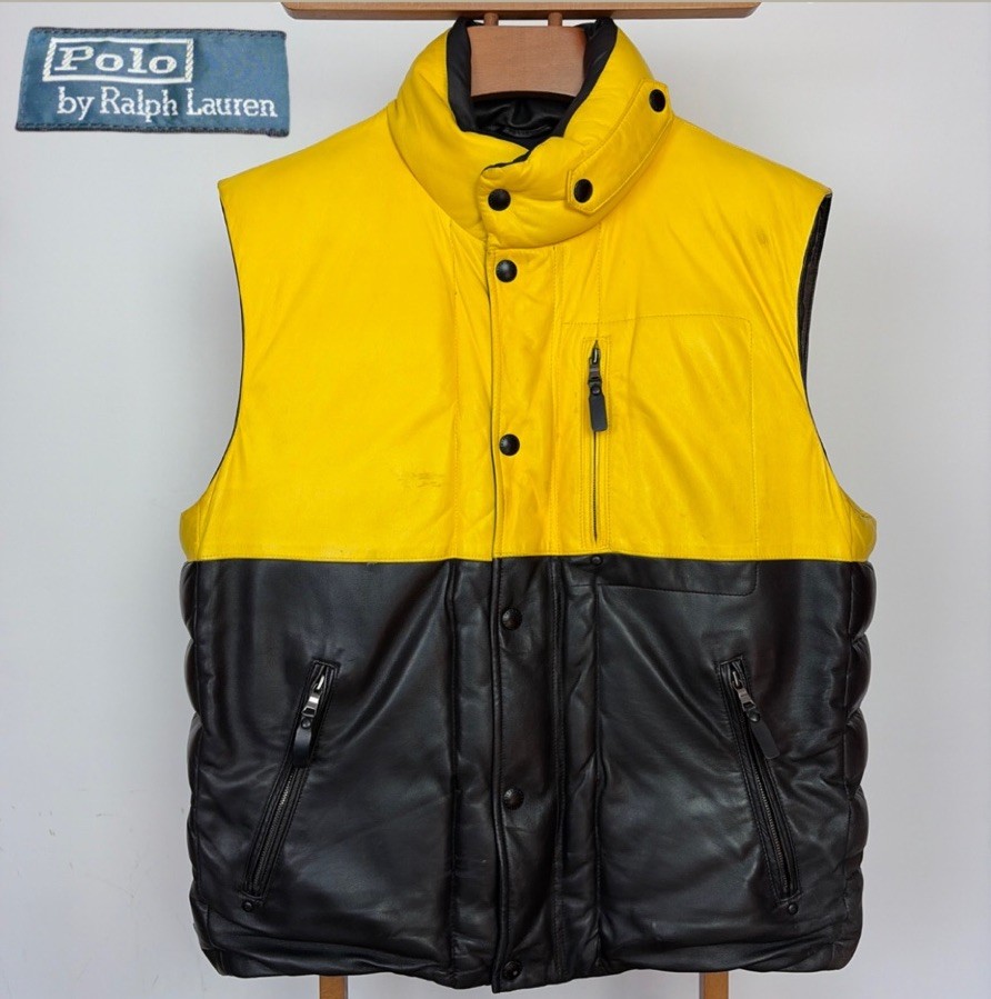 Polo Ralph Lauren Lambskin Leather Padded Down Puffer Vest Gilet XL Vintage Y2K