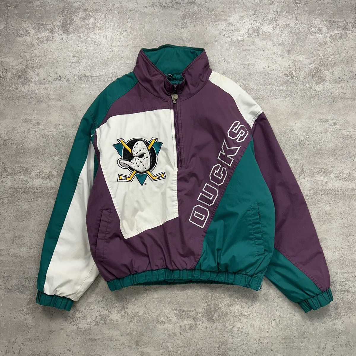 VTG 90s NHL MIGHTY DUCKS PRO PLAYER PUFFER JACKET PULLOVER SIZE L