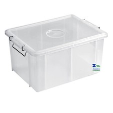 CONTENITORE CASSETTA BOX TRASPARENTE CON COPERCHIO GANCI METALLO CM 40X30X22h