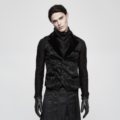 Punk Rave Raconteur Men's Black Textured Vest   Ships in 2-4 Weeks   Gothic