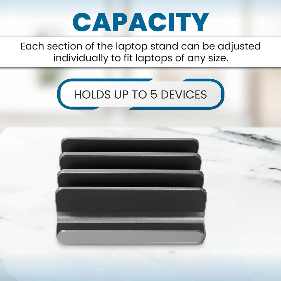 Elestoria Adjustable Multiple Laptop Vertical Stand Holds 5 Devices - Black - Image 2 of 4