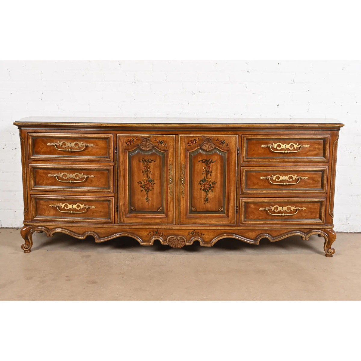 Drexel Heritage French Provincial Louis XV Carved Walnut Triple