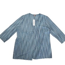 NEW Chicos Easywear Chevron Sea Blue Jacket Cardigan Sz 2/L Open Front Lightweig