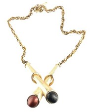 Vtg 1970s Emmons Necklace Unusual Conceptual Piece Goldtone Rods Colored Ends