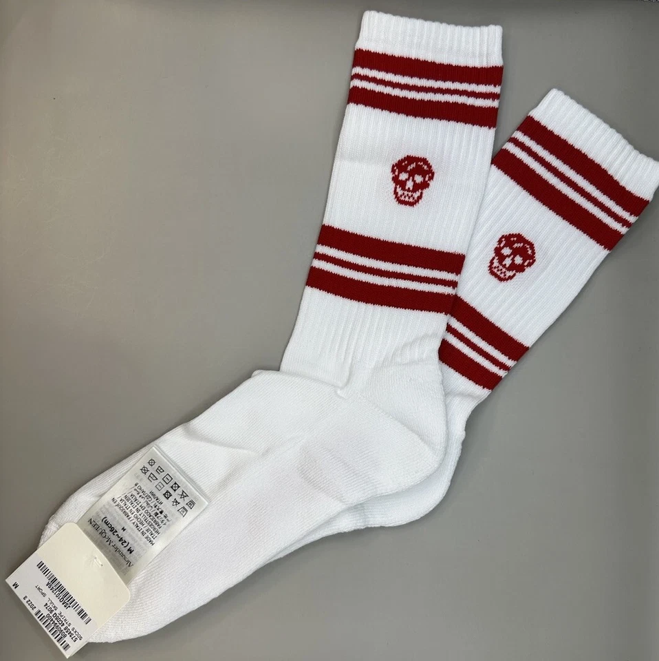 Calcetines Calavera Alexander McQueen Logo Rayas Blanco/Rojo Talla M (24-26 cm) Auténticos Foto 3 de 4
