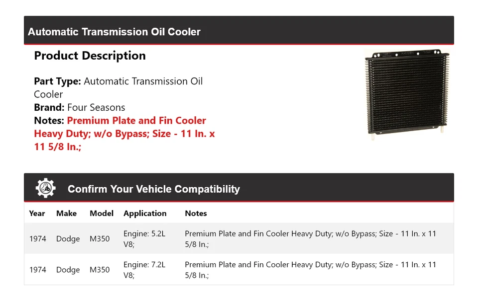 Enfriador de aceite de transmisión automática Dodge M350 1974 4 estaciones Foto 2 de 4
