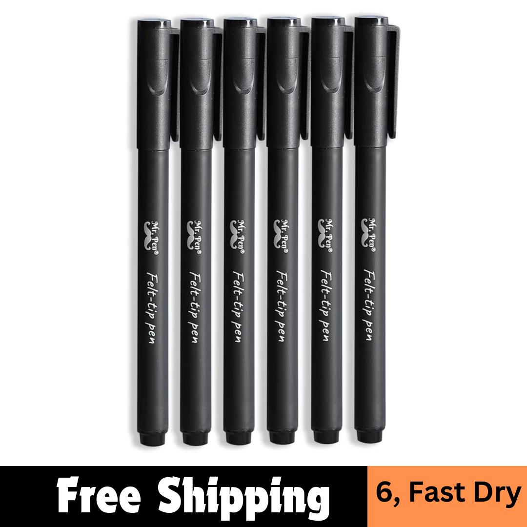 - Pens, Felt Tip Pens, Black Pens, Pack of 6, Fast Dry, No Smear, Fine Point Pen-image